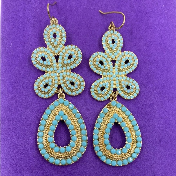 💛 Stella & Dot Gold Turquoise Capri Chandelier Earrings - Picture 1 of 4
